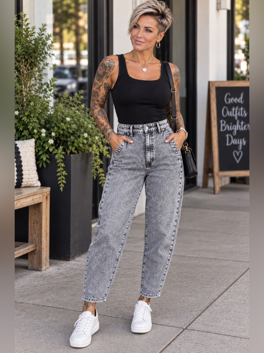 Garage High-Rise Gray Acid Wash Mom Jeans